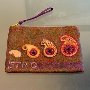 ETRO LUTION Paisley Color Leather Pouch Hand Bag Made in Italy